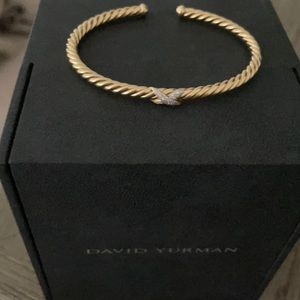 David Yurman Gold cable bracelet diamond cross